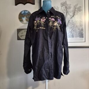 Vintage 90s Quacker Factory Embroidered Floral Blouse